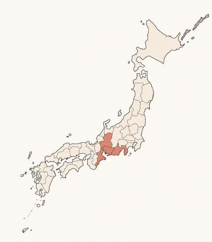 Karte von Japan mit hervorgehobener Region Tokai